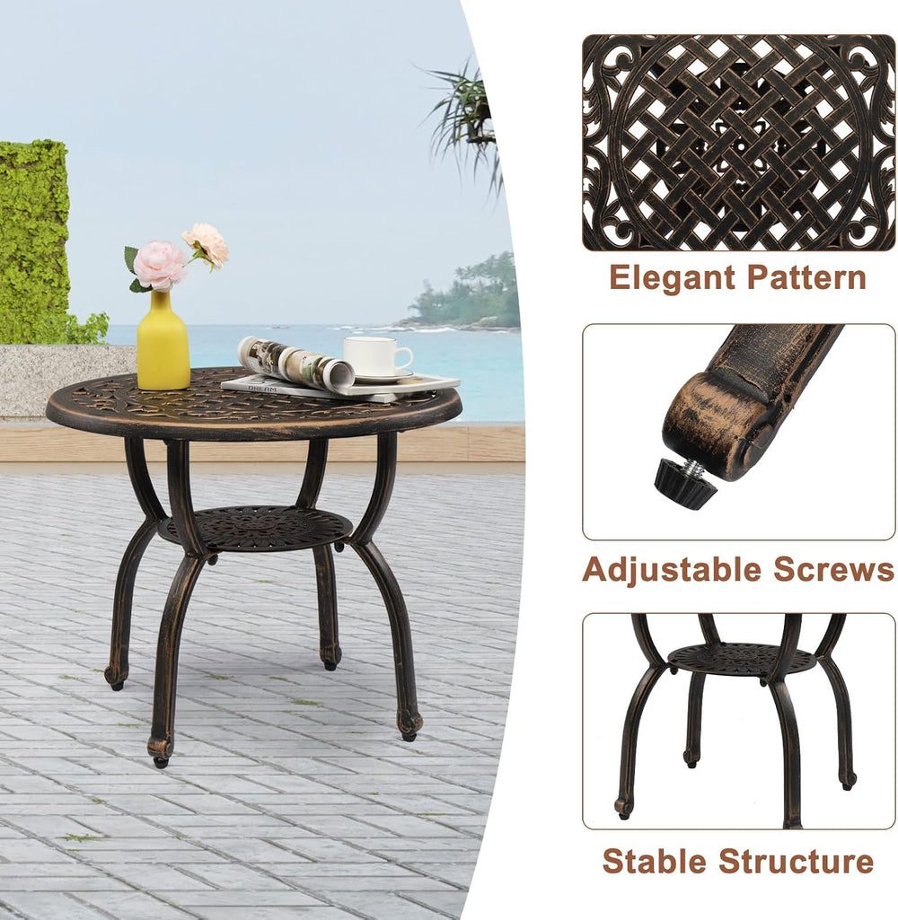 VINGLI 22" Cast Aluminum Outdoor Side Table, All Weather Patio SideTable...