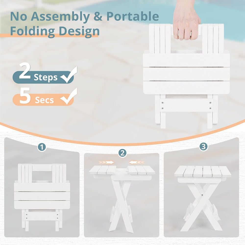 LUE BONA Small Outdoor Folding Side Table HDPS 14 Inch Height, White