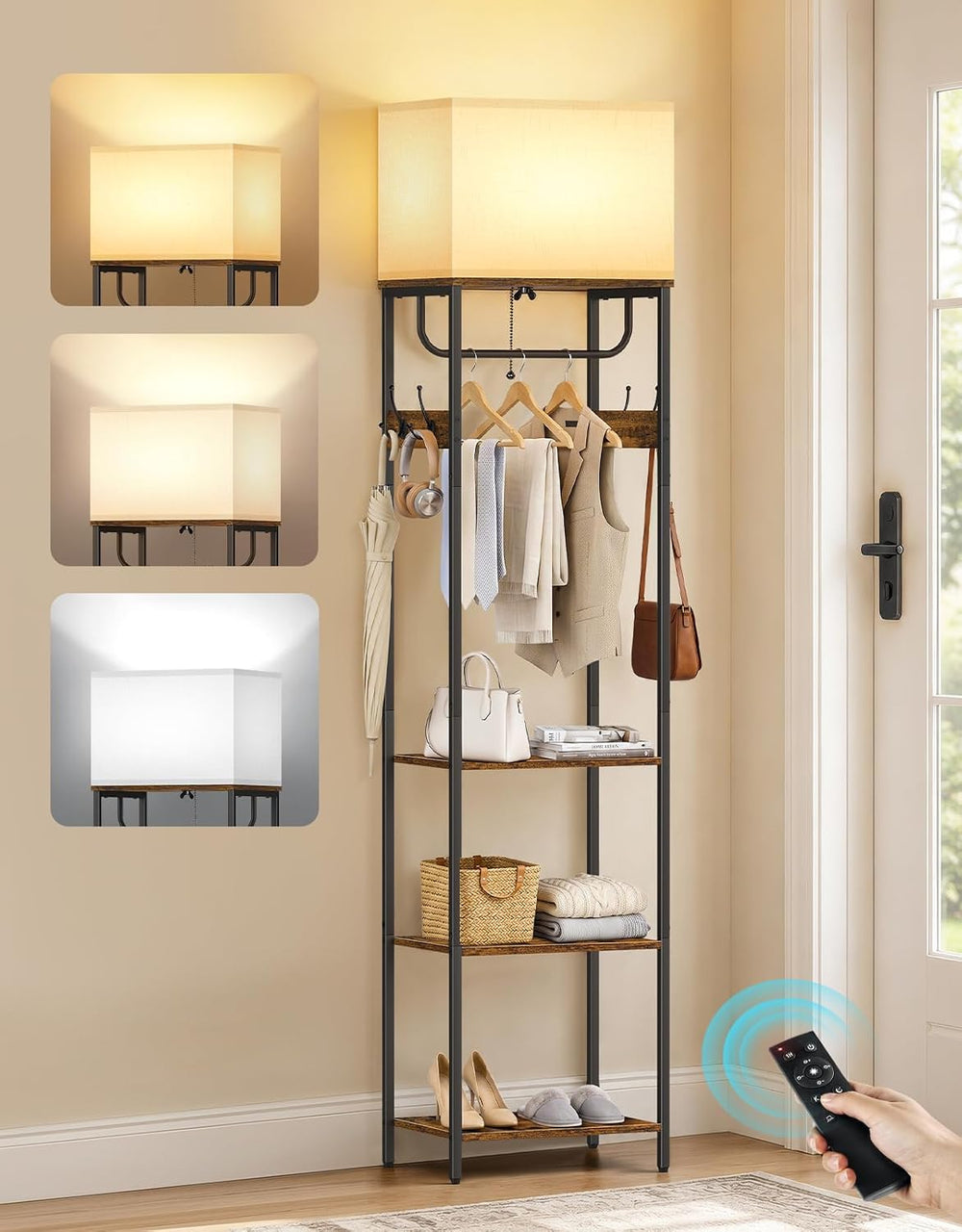 Compact Coat Rack with Lamp & Remote, 3 Color Temperatures