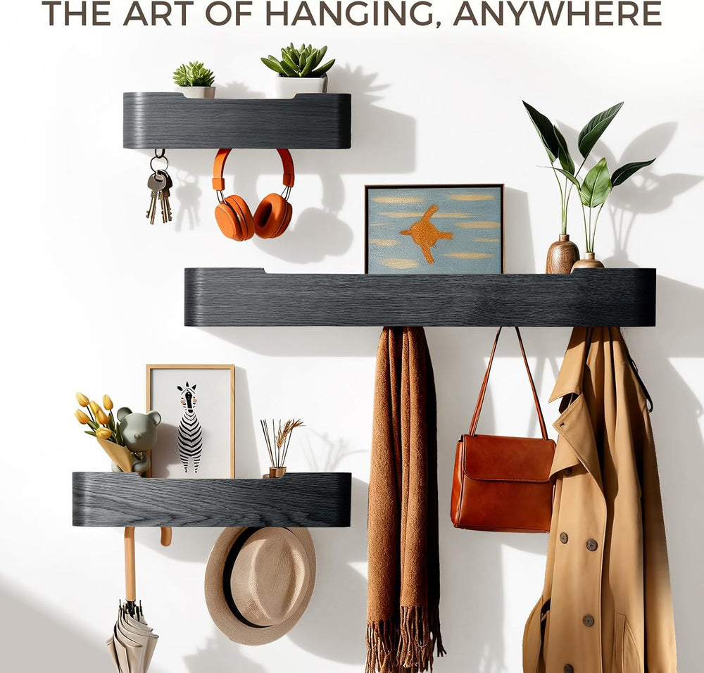 Coat Rack Wall Mount with Shelf Entryway Shelf Modern Key Holder Hanger Wall ...