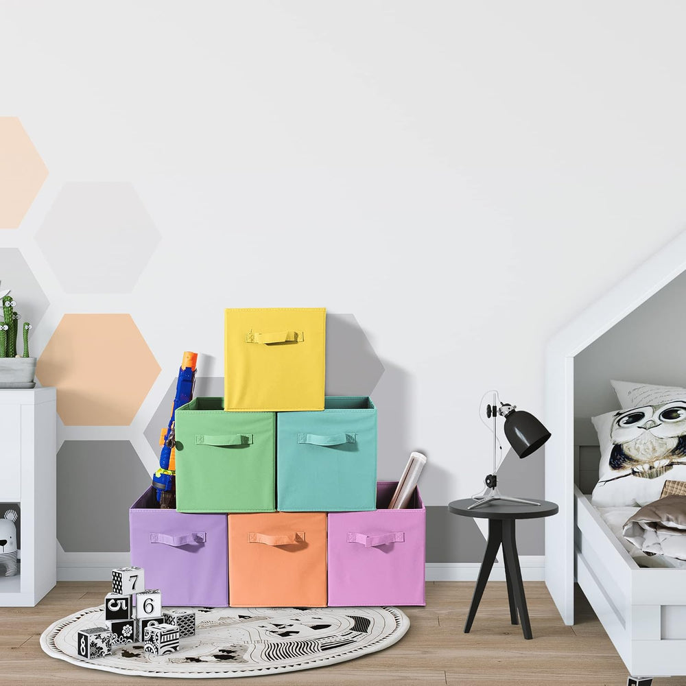 Sorbus Cube Storage Bin, Fabric, 6 Pack (11 Inch, Pastel Multi-Color)