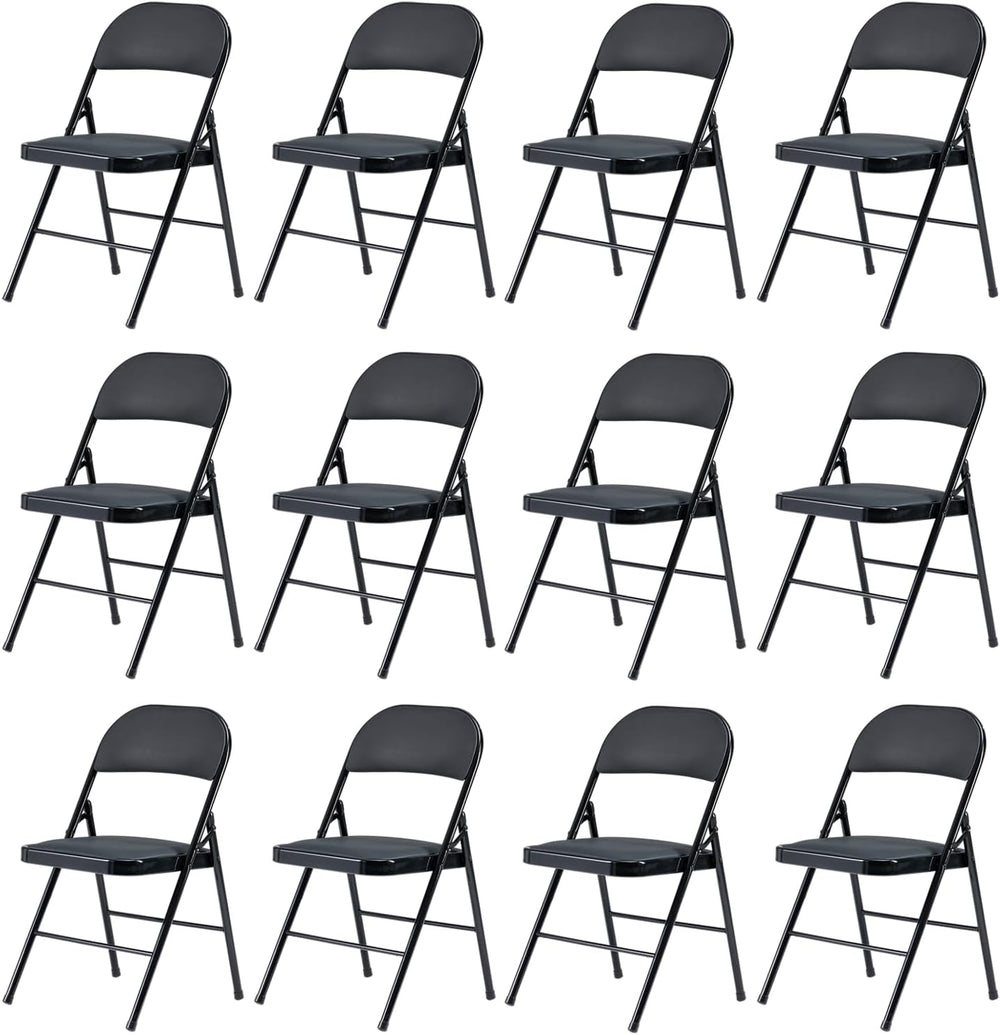 Black Padded Folding Chairs 12 Pack with PU Cushion and Back