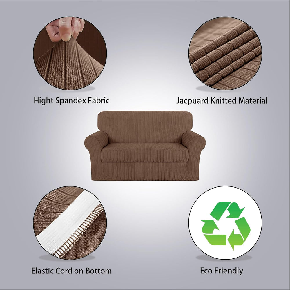 Loveseat Cover Stretching Skid,1 Cushion Cover, Brown
