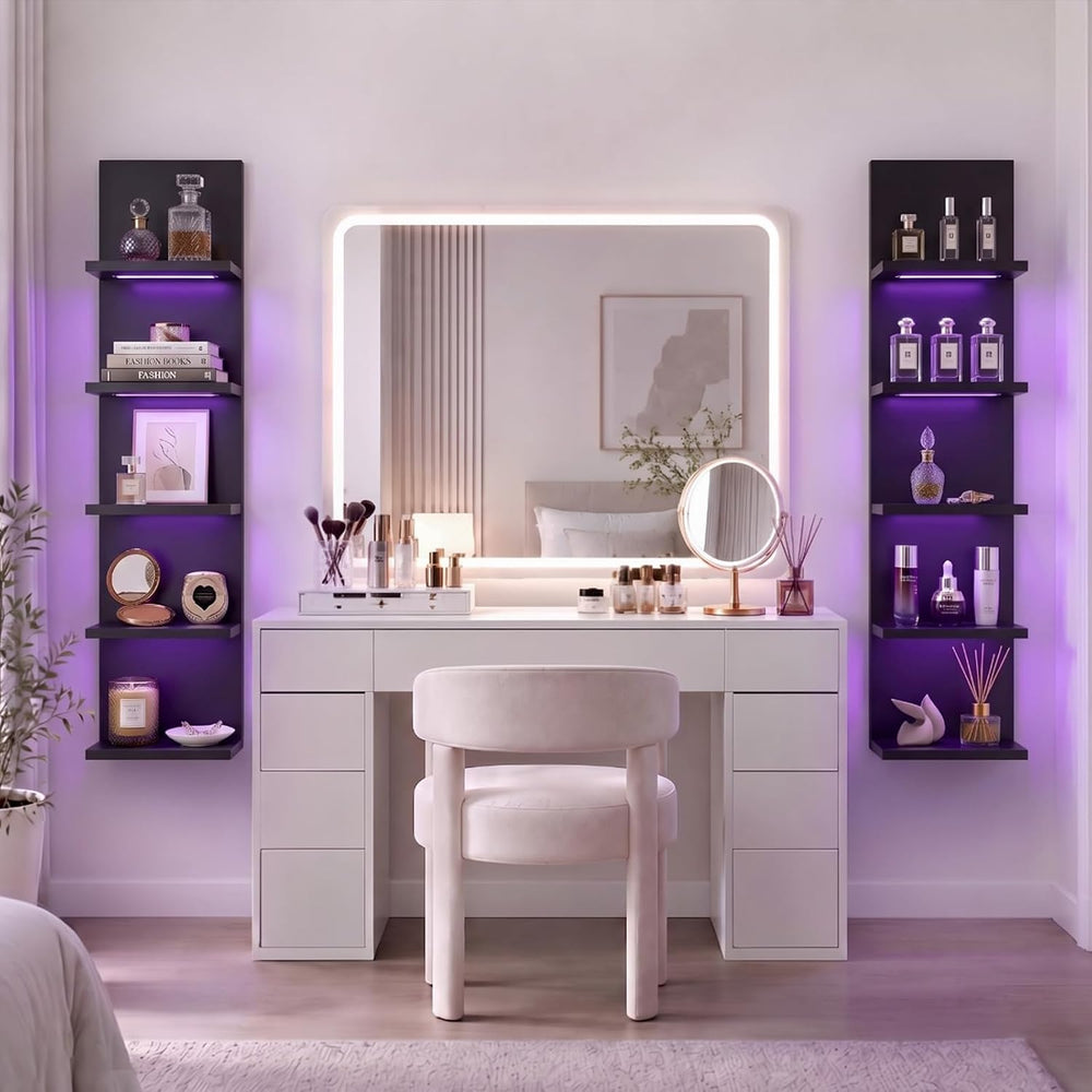 VIWODS 5-Tier Wall Shelf Unit with RGB Light, Black