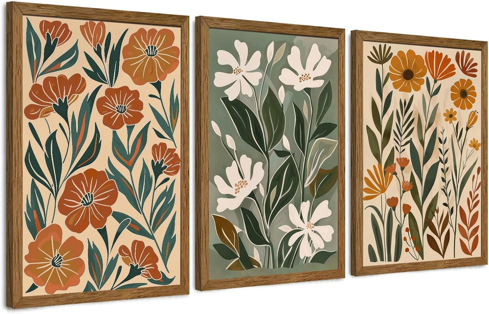 3 Piece Floral Framed Wall Art Abstract Botanical Wall Decor 12x16in