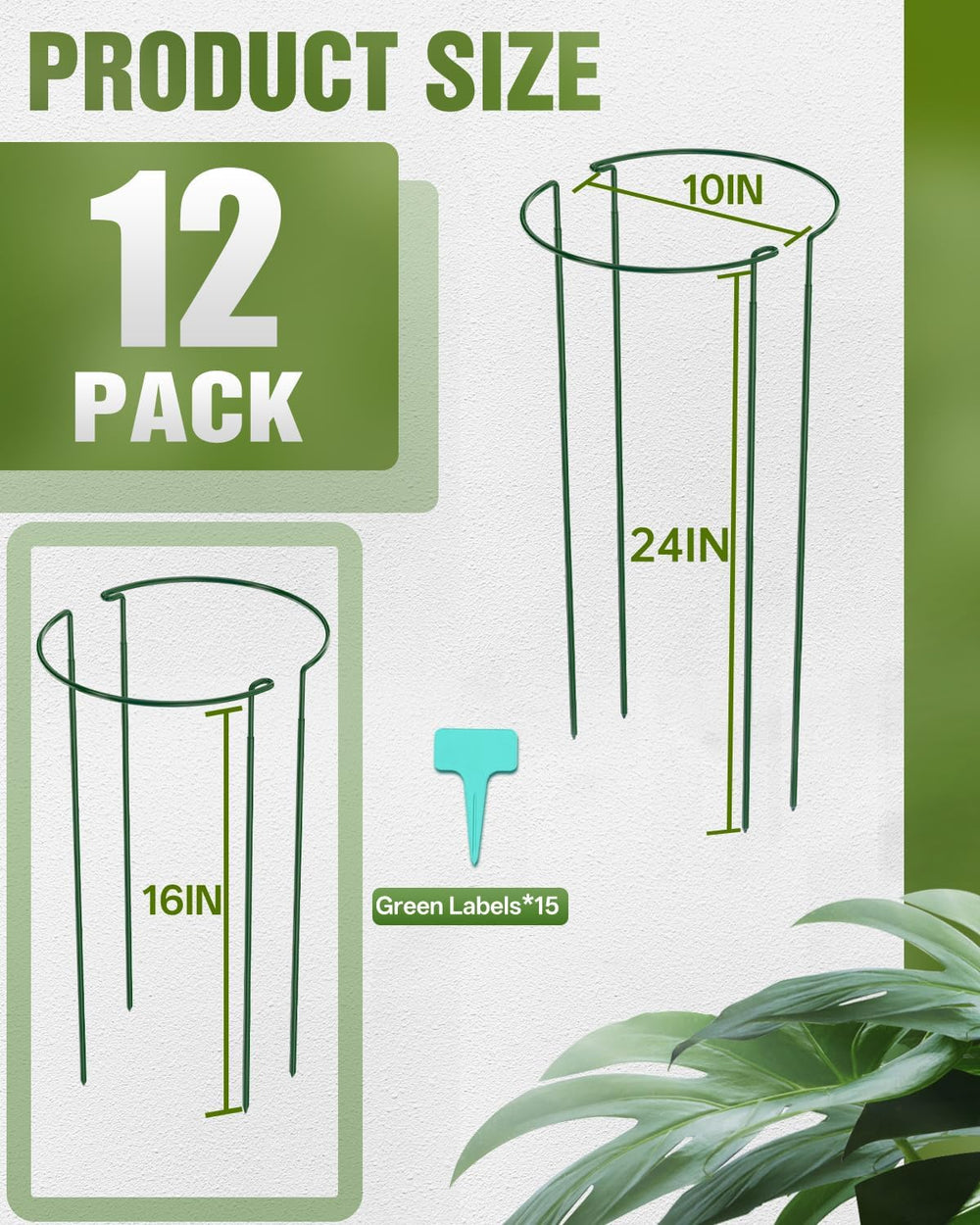 12 Pack 24 Inch Metal Plant Support Stakes for Outdoor Plants and Flowers