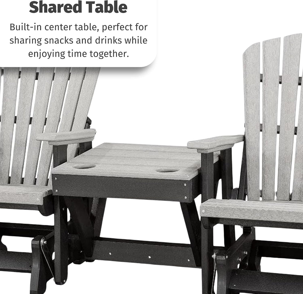 DutchCrafters Slat Fan Back Double Poly Adirondack Glider Outdoor Patio Chair...