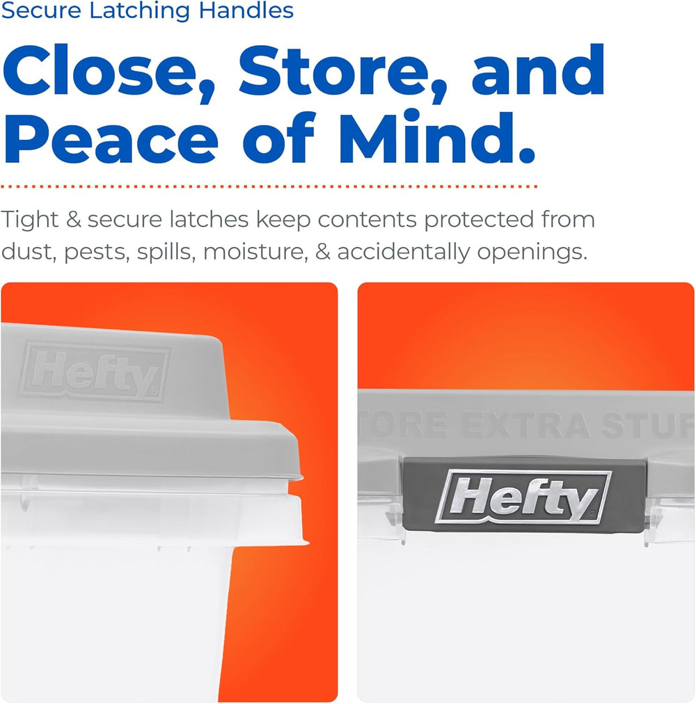 Hefty 32 Qt Hi-Rise Storage Bin with Lid, Stackable Plastic Storage Container...