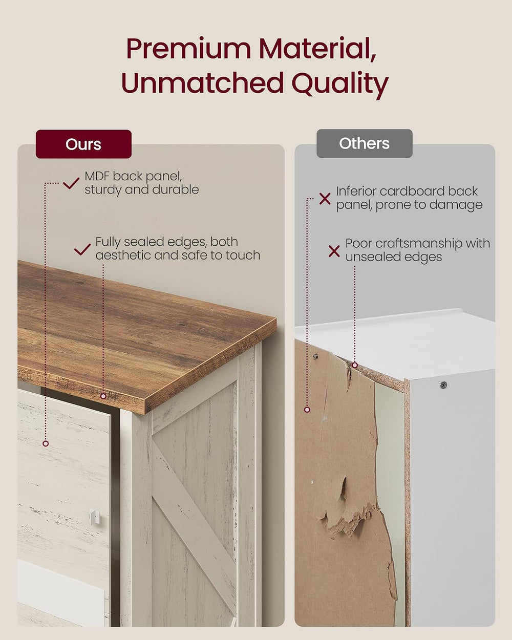 VASAGLE Farmhouse Bookshelf, 6-Cube Storage Organizer with Legs
