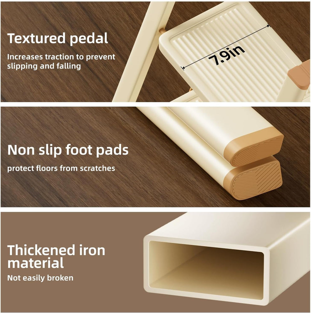 SOLADDER 3 Step Ladder, Folding Step Stool, Cream Chocolate