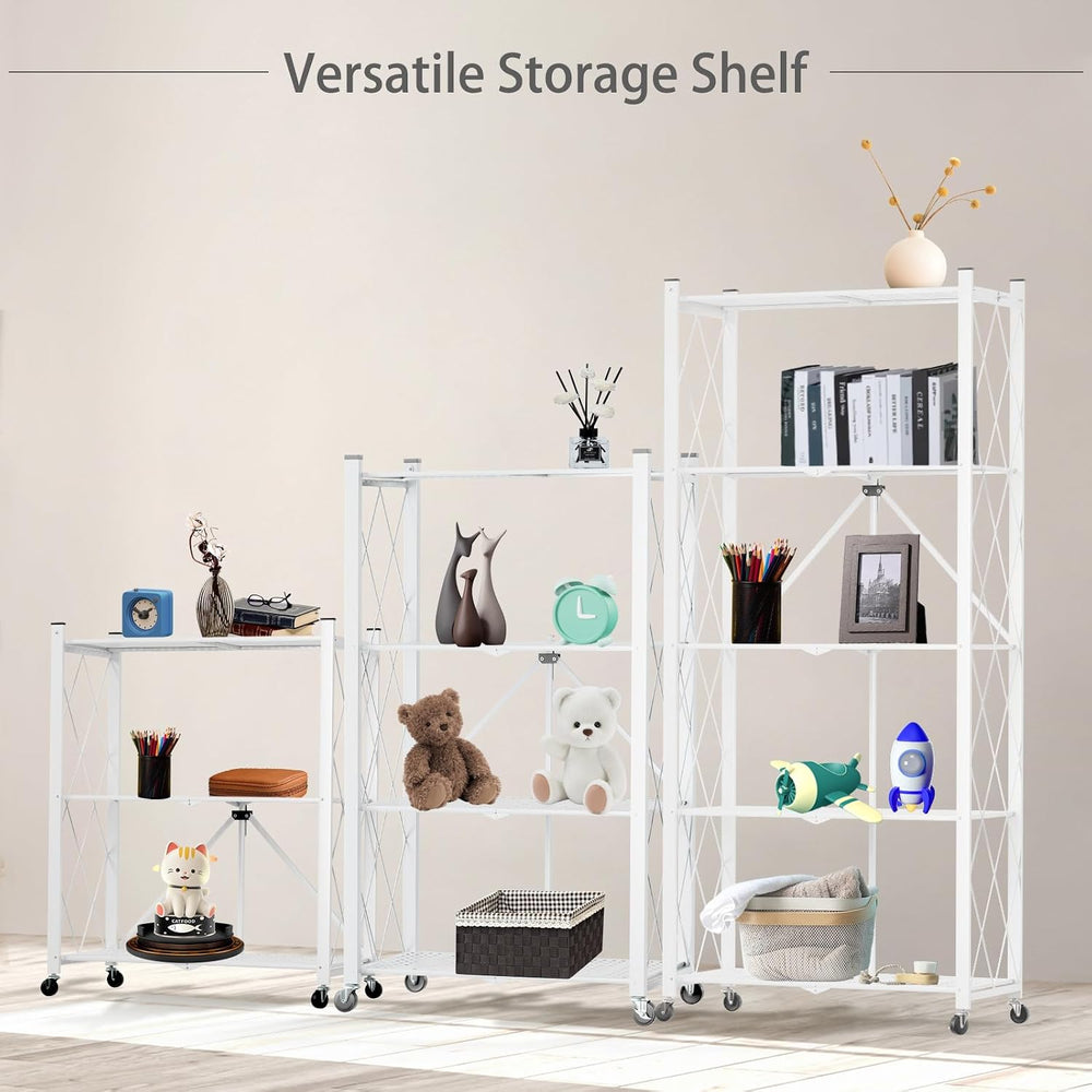 3 Tier Foldable Storage Shelf with Wheels Heavy Duty Garage Shelving