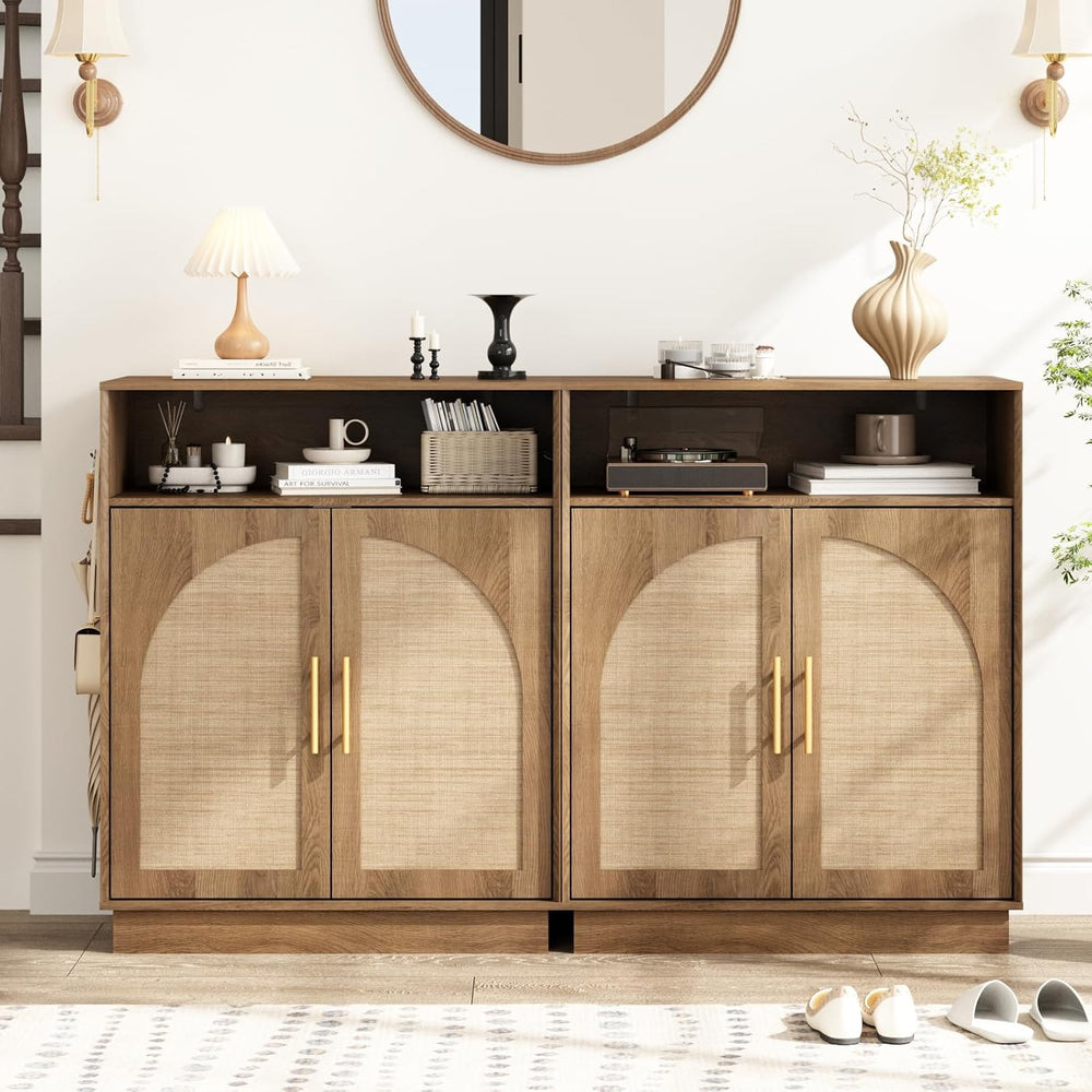 HOKYHOKY Set of 2 Rattan Shoe Storage Cabinet with Arched Doors