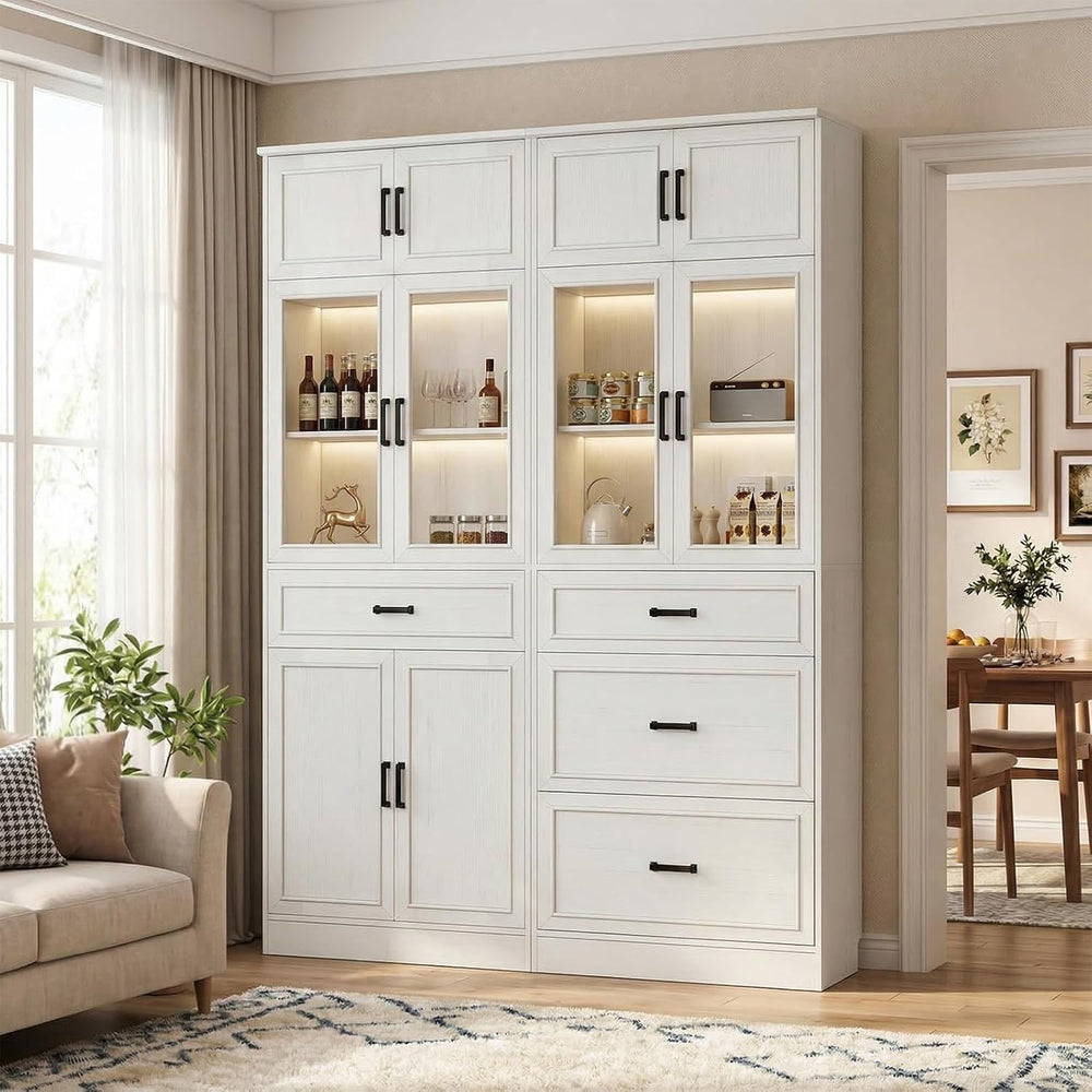 Unikito 80" Kitchen Pantry Storage Cabinet with Glass Door and 4 Drawers