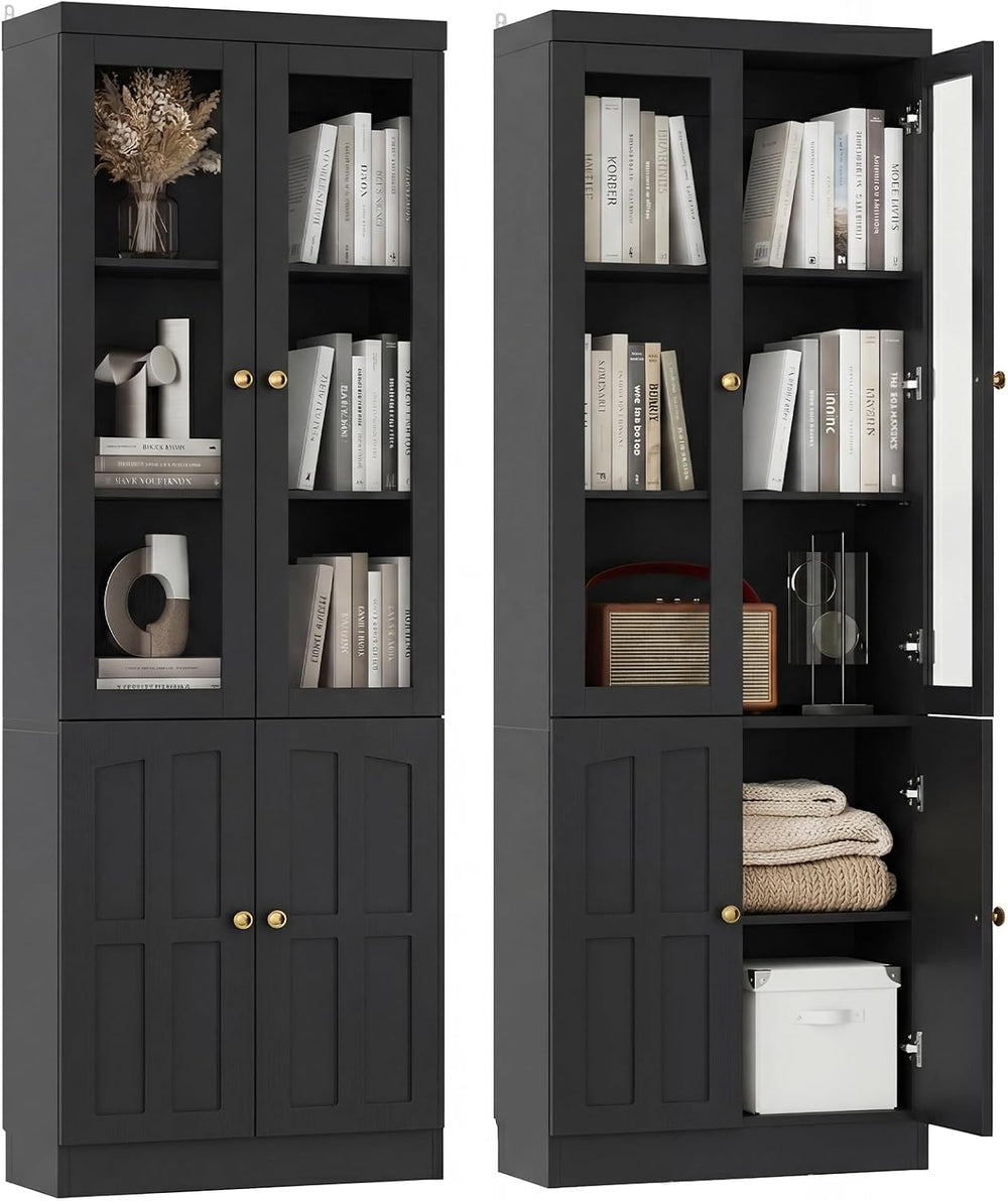 Cyclysio 80" Bookshelf with Glass Doors and Adjustable Shelves