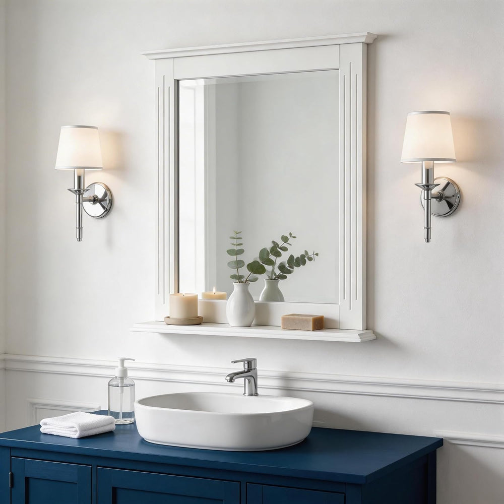 Tangkula Wall Mounted Bathroom Mirror with Built-in Storage Shelf