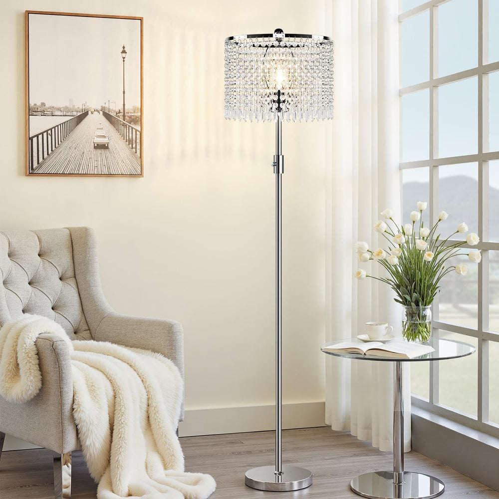 Dimmable Crystal Floor Lamp with Knob Switch,Chandelier-Style Crystal Shade