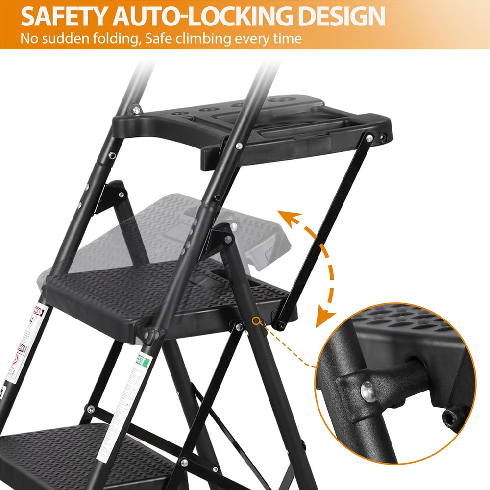 ZENY 3 Step Ladder, Folding Step Stool for Adults, Portable Steel Ladder with...