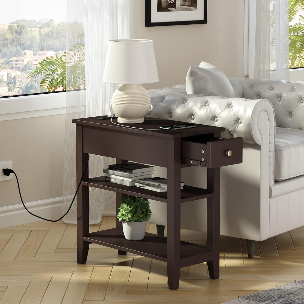 ChooChoo Side Table Set of 2 with Charging Station and Drawer
