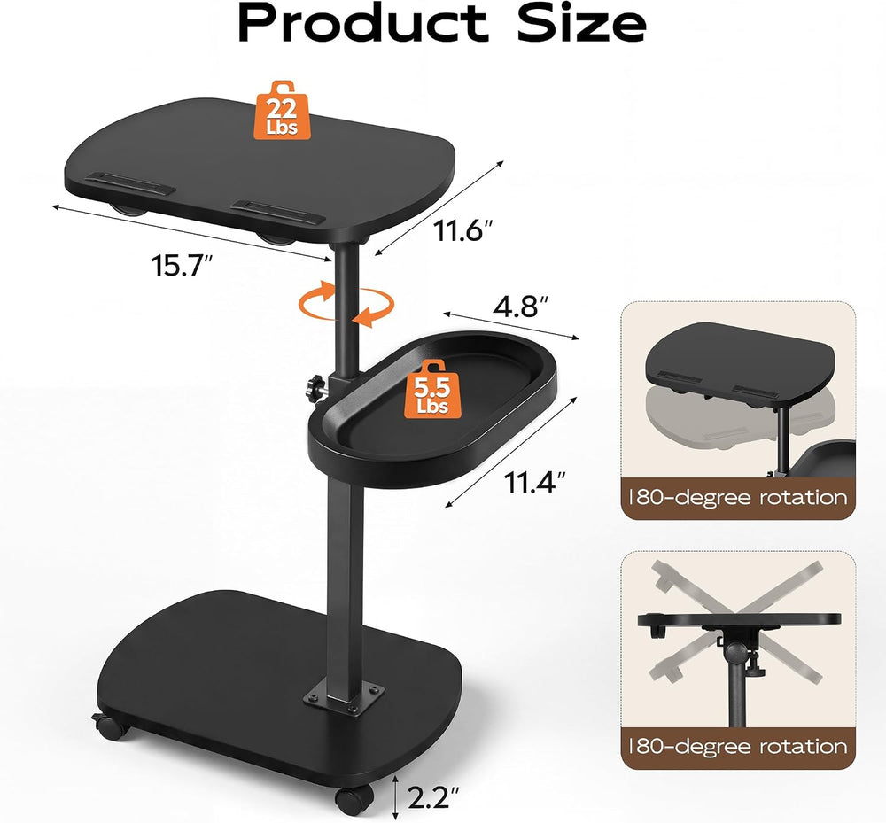 WLIVE C Shaped End Table Adjustable Height 360 Swivel TV Tray Rolling Cup