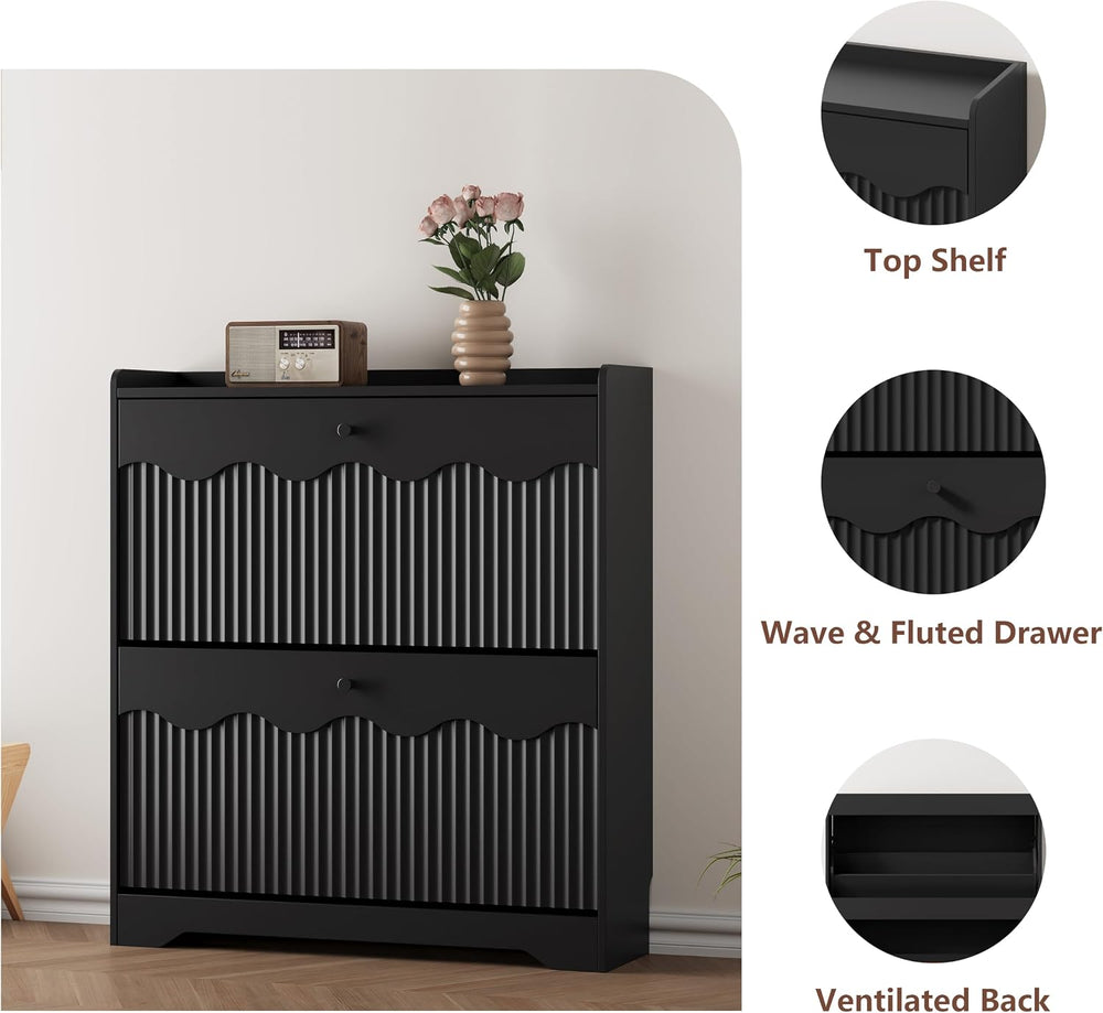 HUANLEGO Shoe Cabinet Storage for Entryway with 2 Flip Drawers, Black