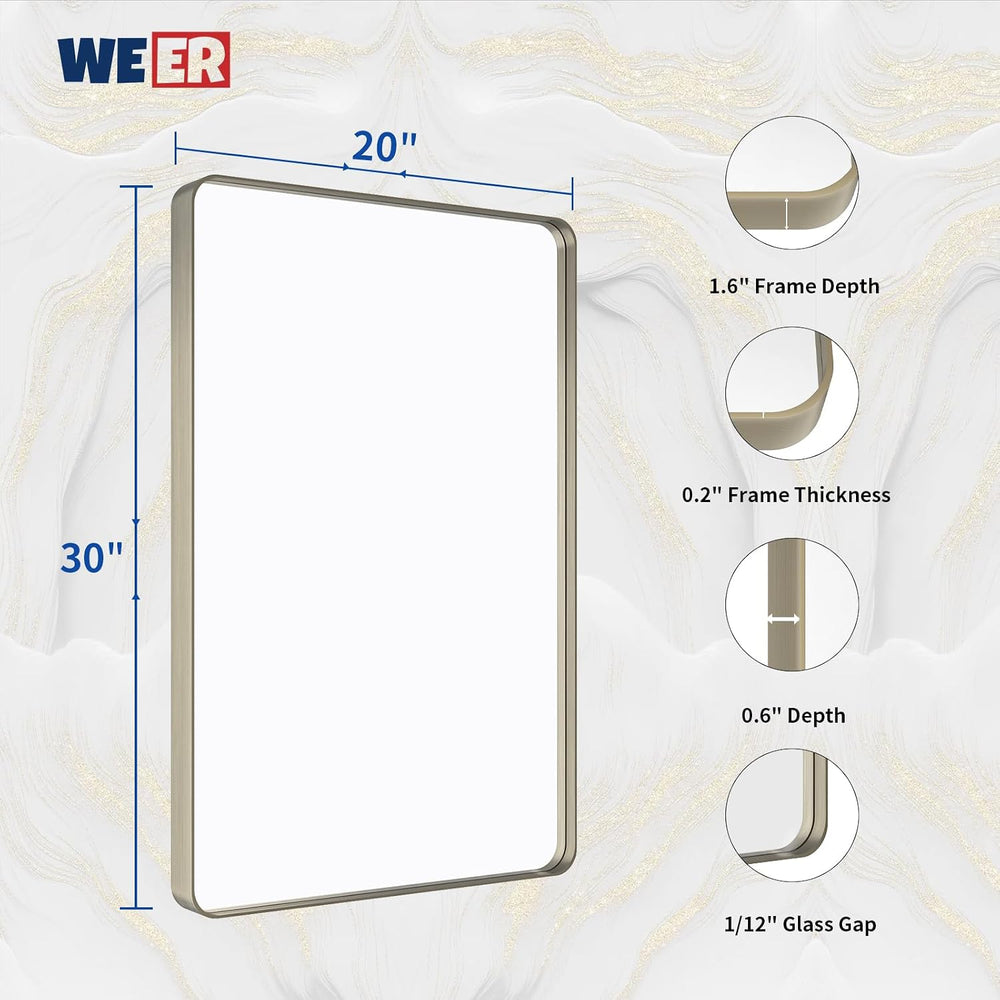 WEER Bathroom Vanity Mirror Brushed Nickel 20X30 Inch