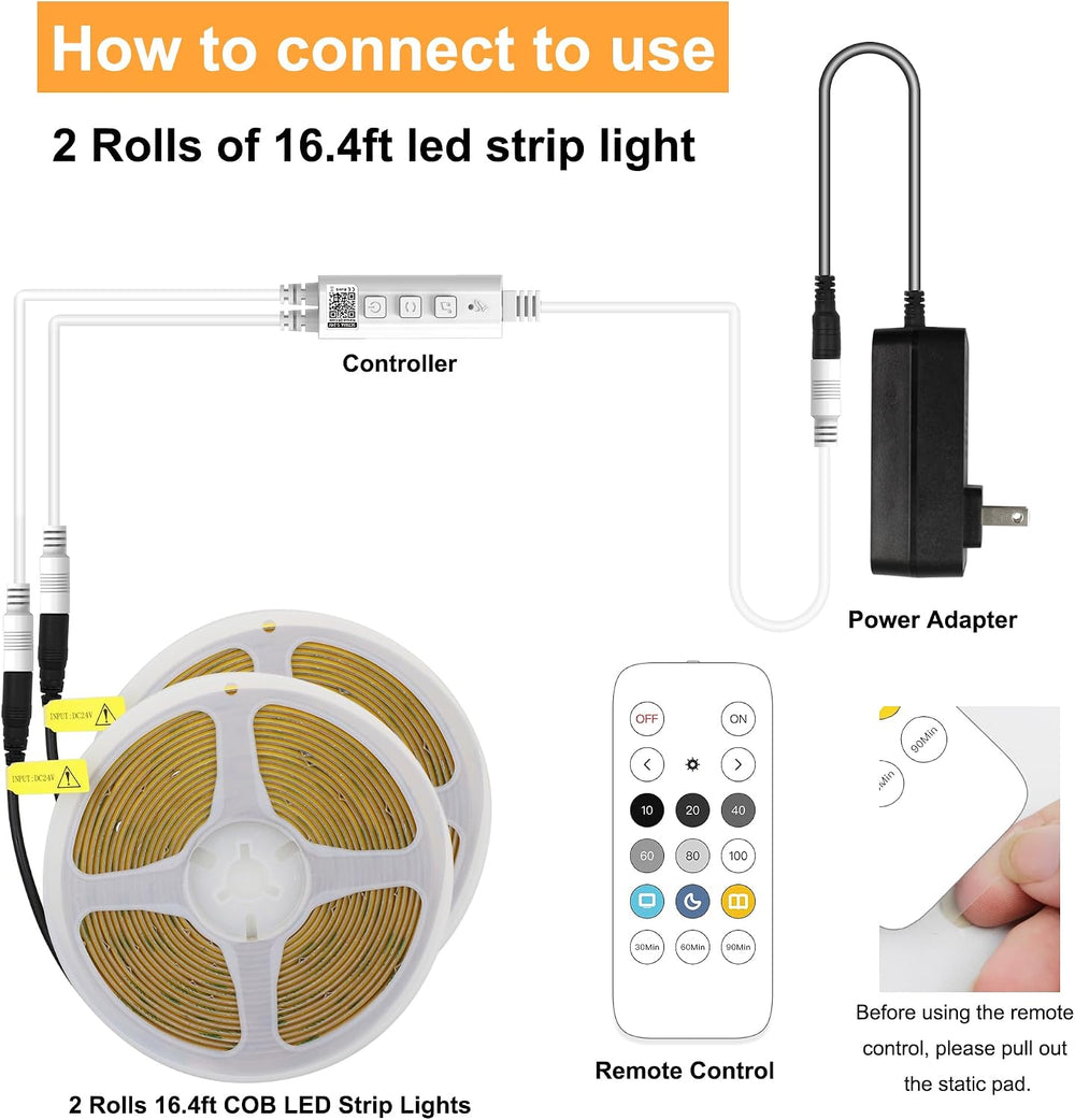 AXMOTUT 32.8ft COB LED Strip Light Warm White, High Bright LED Strips with 32...
