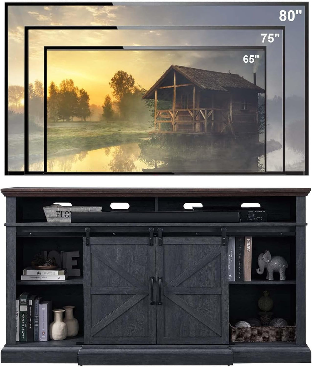 IFGET Farmhouse 80/75 inch TV Stand, 37.4" Tall Entertainment Center, Grey
