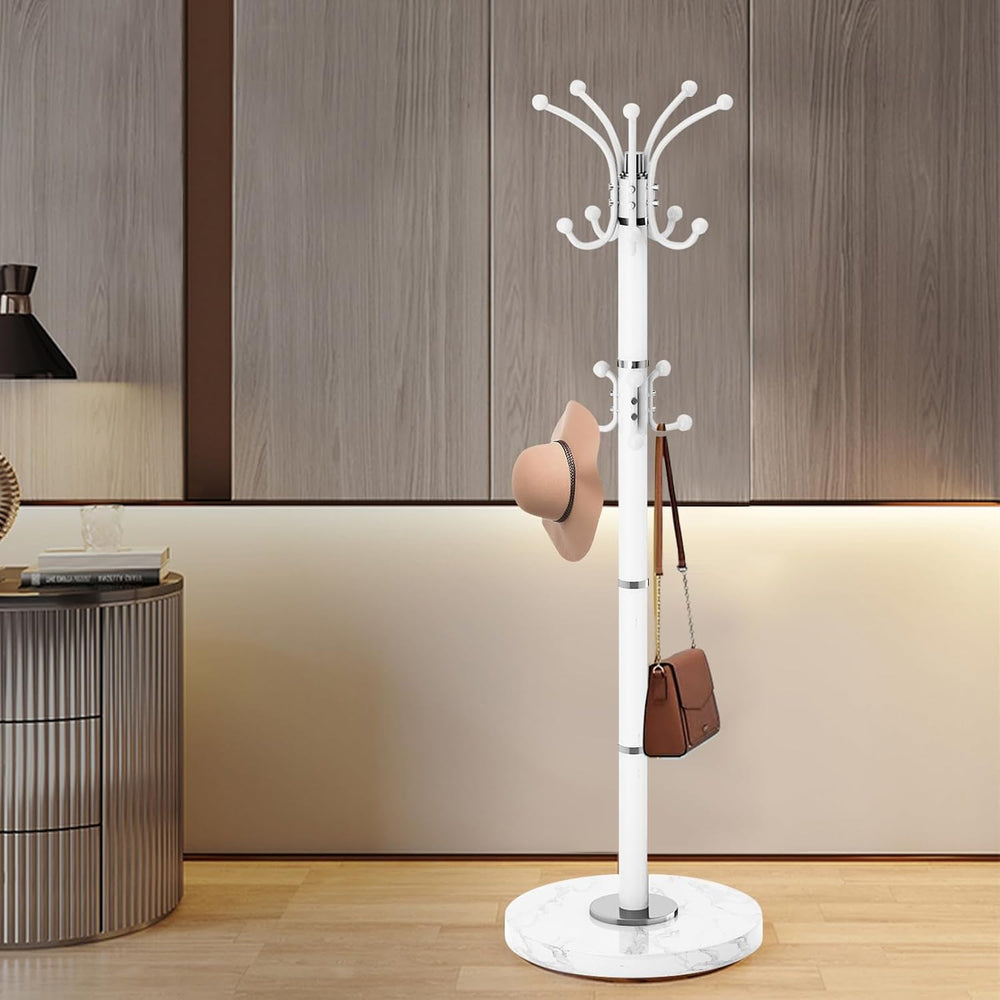 Coat Rack Stand 360°Rotary Coat Rack Freestanding with 16 Hooks