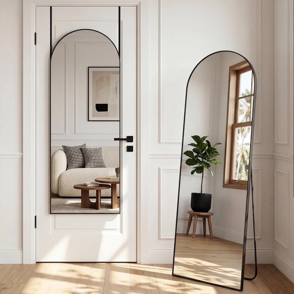 58"x20" Arched Over-the-Door Full Length Mirror, Black