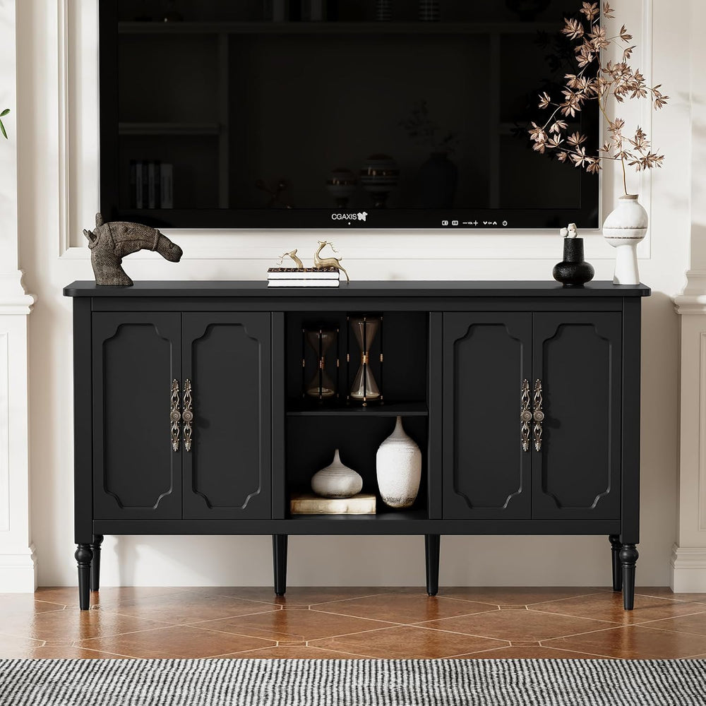 59" Vintage Sideboard Buffet Cabinet with Adjustable Shelves, Black