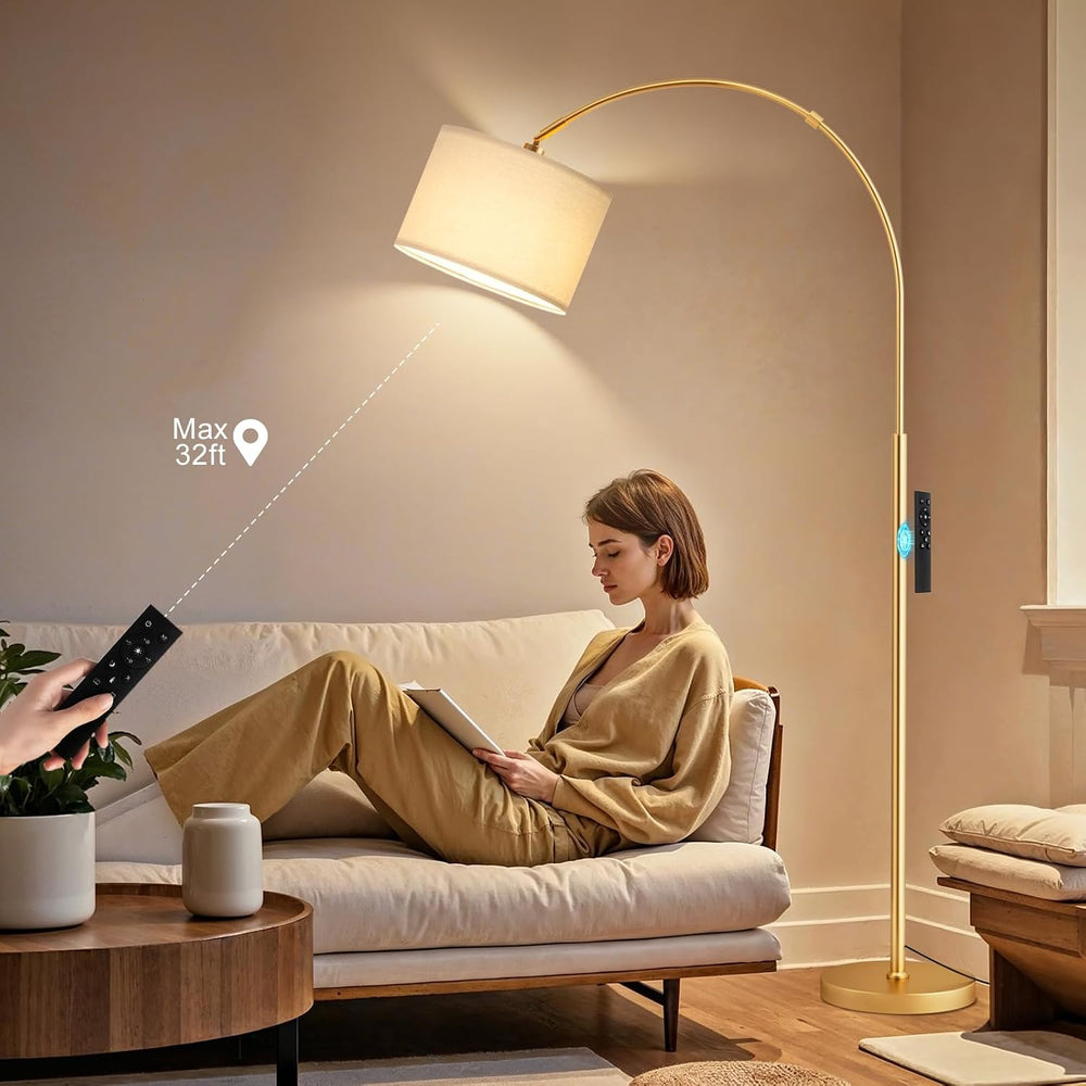 Ambimall Dimmable Arc Floor Lamp with Remote, Color Temp Adjustable, Gold