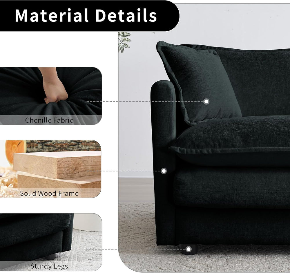 KIVENJAJA 41.4" Oversized Sofa Chair with Ottoman, Single Chaise, Black