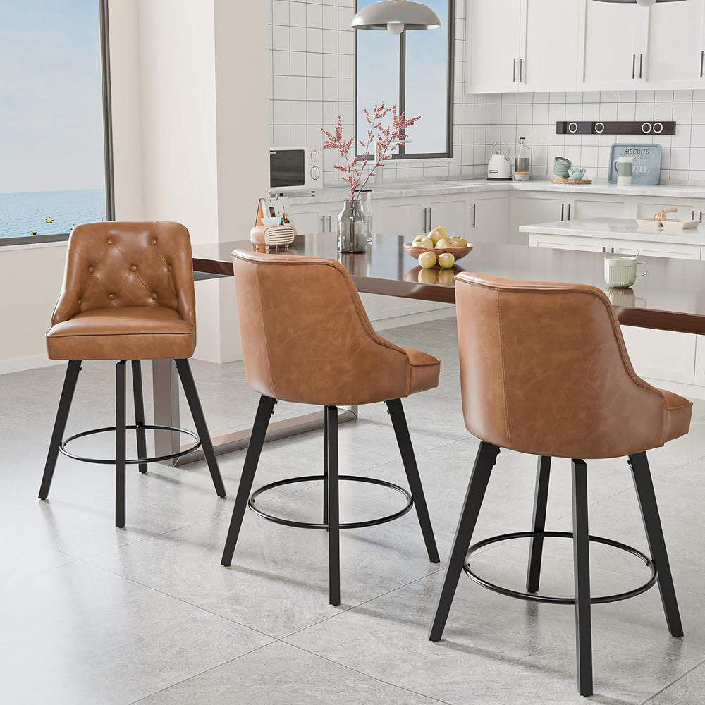 VINGLI 26" H Swivel Barstools Set of 2, PU Leather Upholstered Counter S...