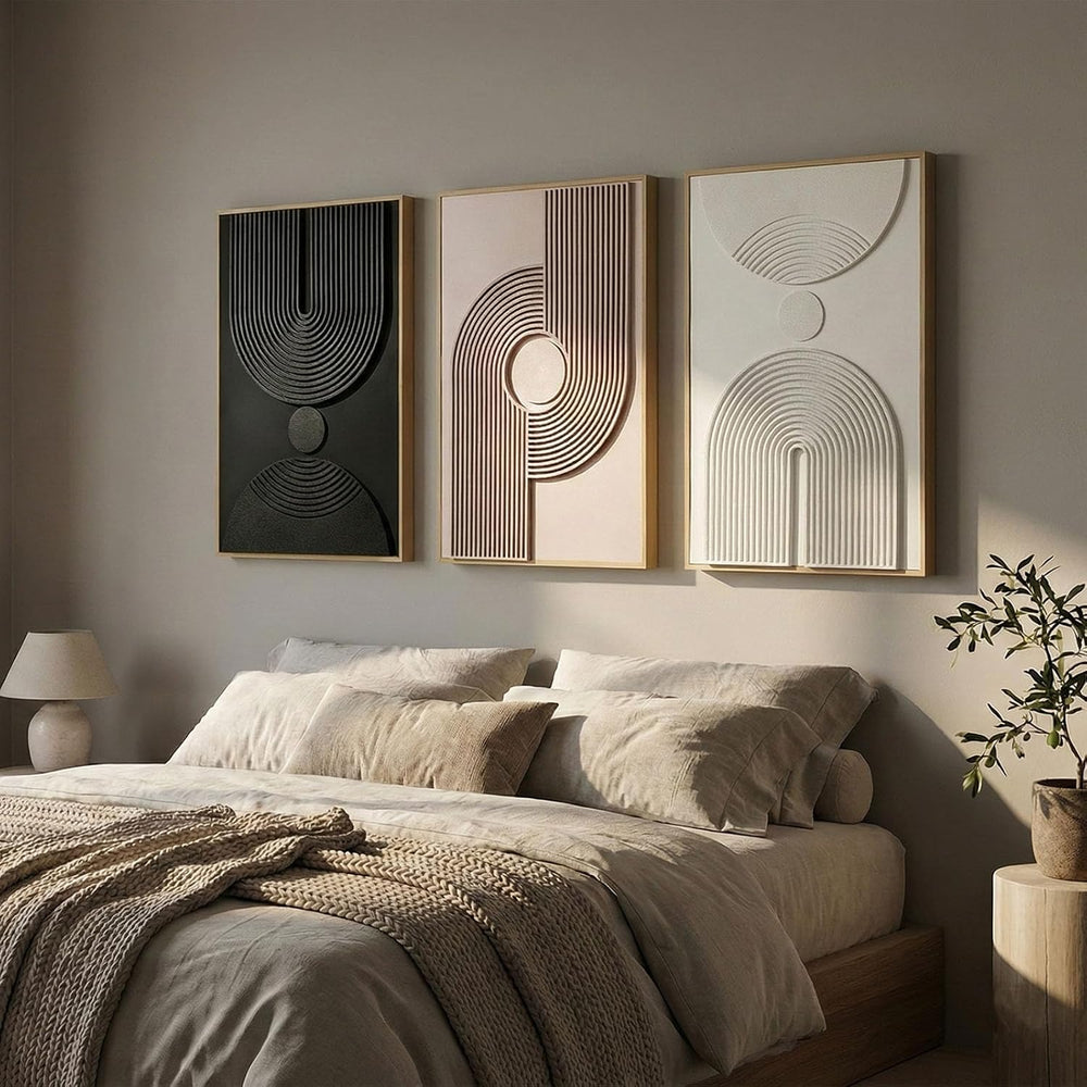 Thalasse Modern Abstract Wall Art Framed 3D Cream Brown 20x30 In
