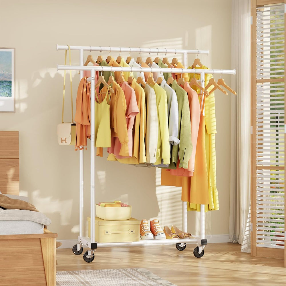 HYSEYY Double Rods Clothes Rack, Rolling Clothing Rack for Hanging Clothes Po...