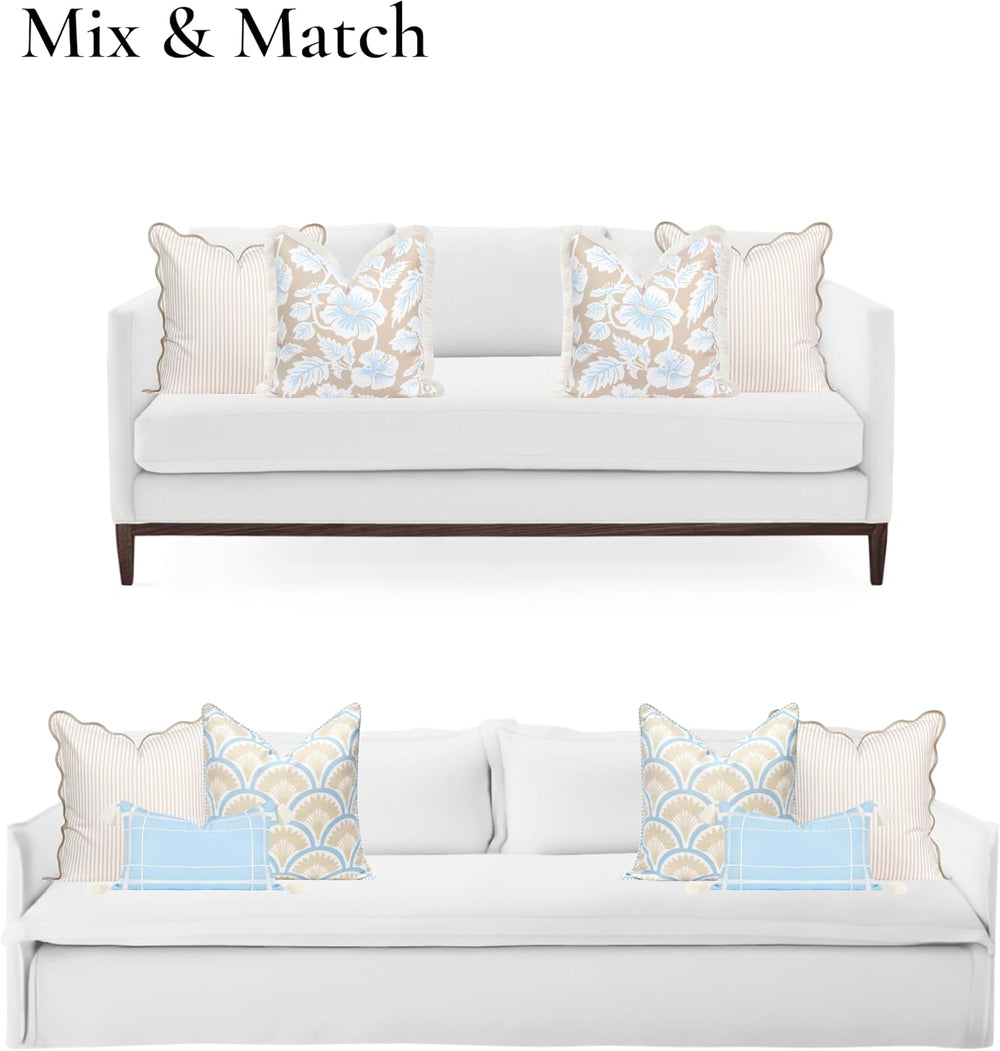 Hofdeco Premium Coastal Patio Indoor Outdoor Scalloped Throw Pillow Cover Onl...