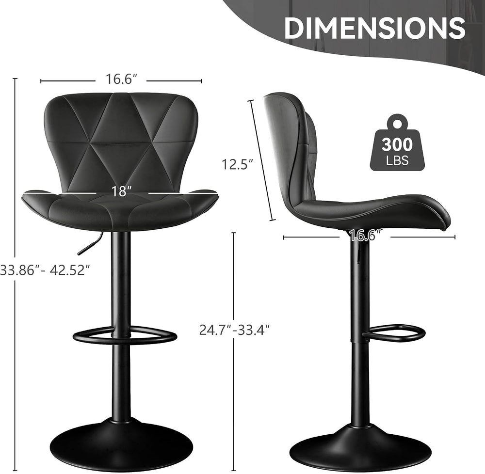 Bar Stools Set of 3,Adjustable Swivel Barstools, Faux Leather Bar Chairs,Upho...