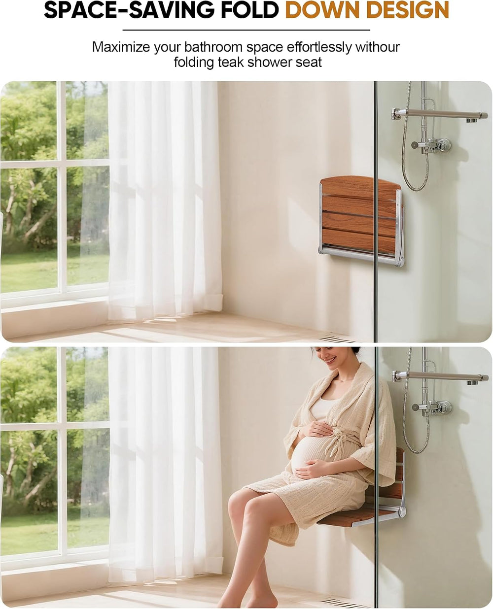 Folding Shower Seat Chair for Inside Shower Wall Mounted for Small Spaces