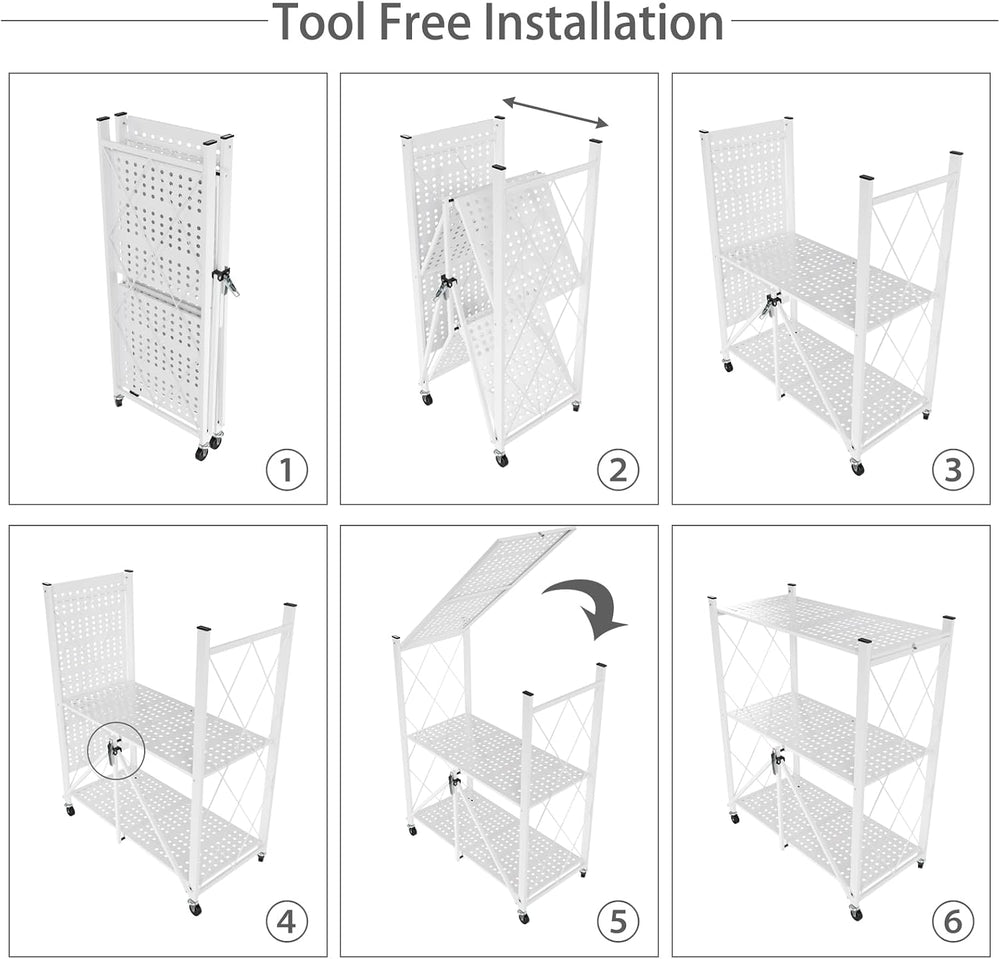 3 Tier Foldable Storage Shelf with Wheels Heavy Duty Garage Shelving