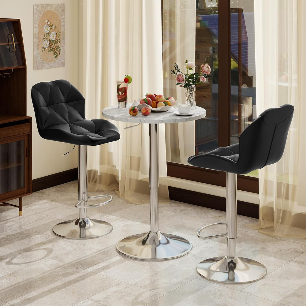 ARTETHYS Bar Table and Chairs Set of 3 Marble Style Table & Black Stool