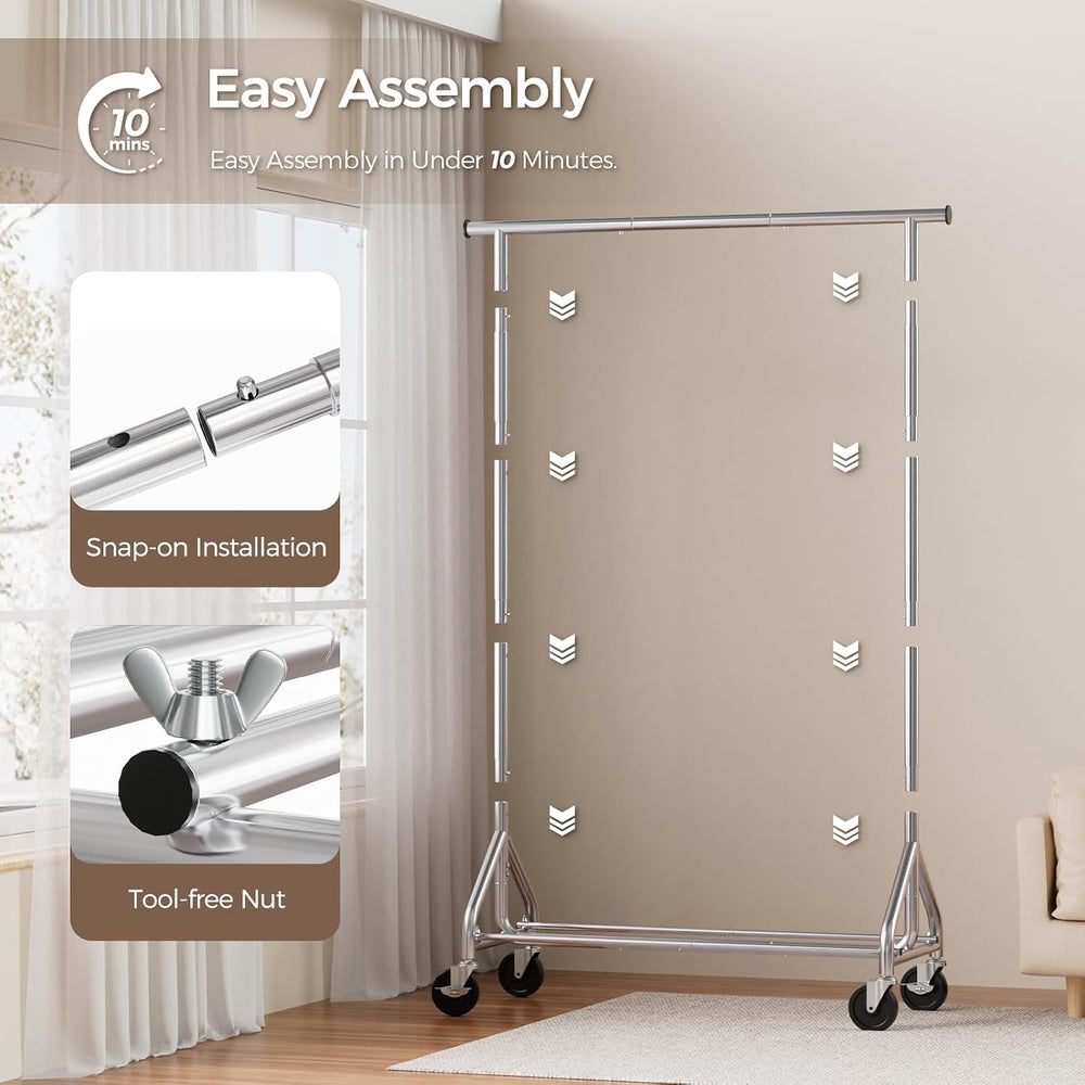 HYSEYY Clothes Rack, Rolling Heavy Duty Clothing Rack Load 380 LBS