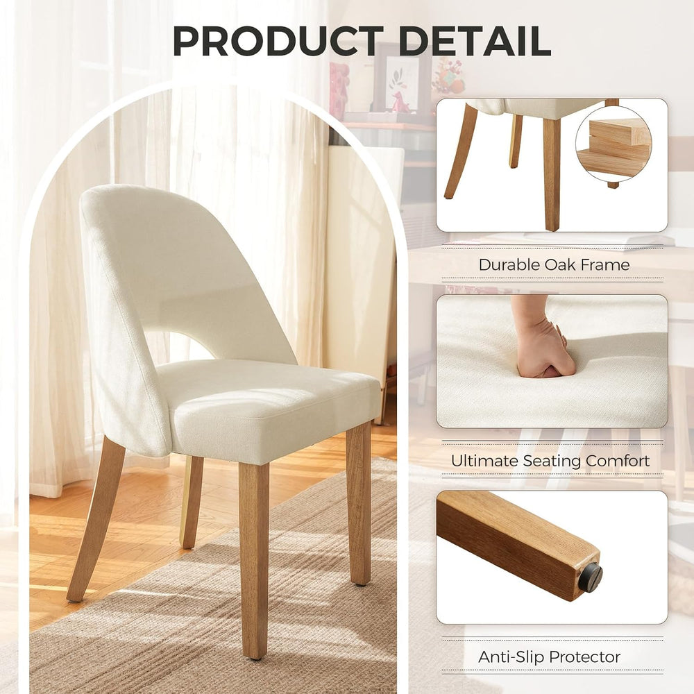 Wooden Dining Chairs Set of 4, Cream Chenille Kitchen Dining Chairs