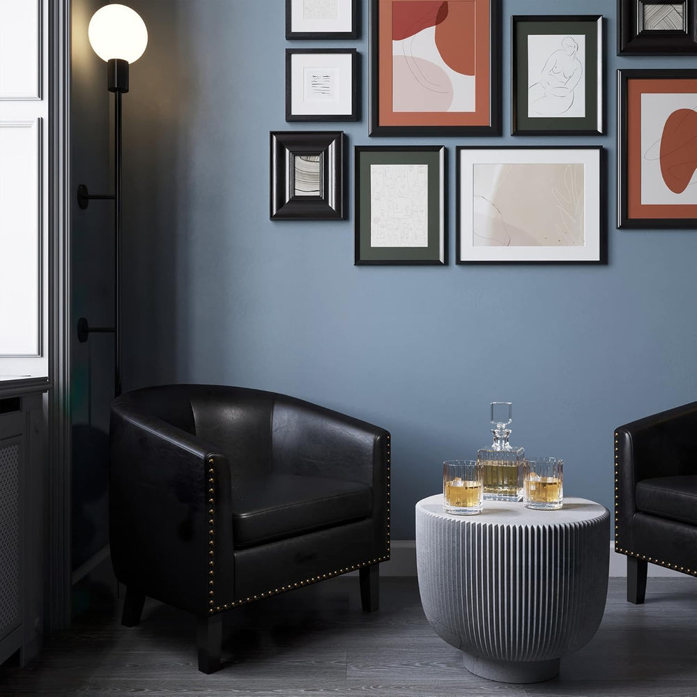 BELLEZE Accent Barrel Chair Set of 2, Modern Faux Leather Tub Club Chair Upho...