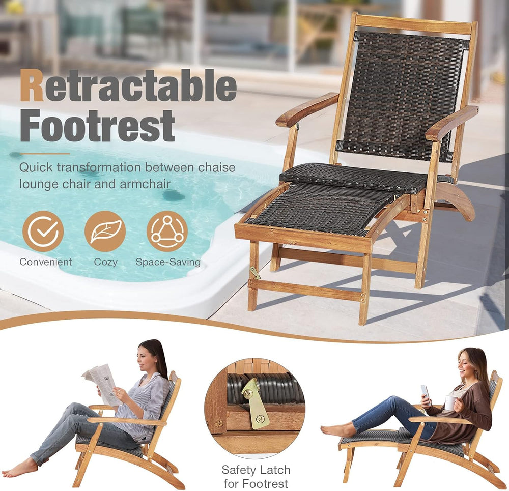 RELAX4LIFE Patio Lounge Chair Set - Outdoor Acacia Wood Chaise Lounge w/Side ...