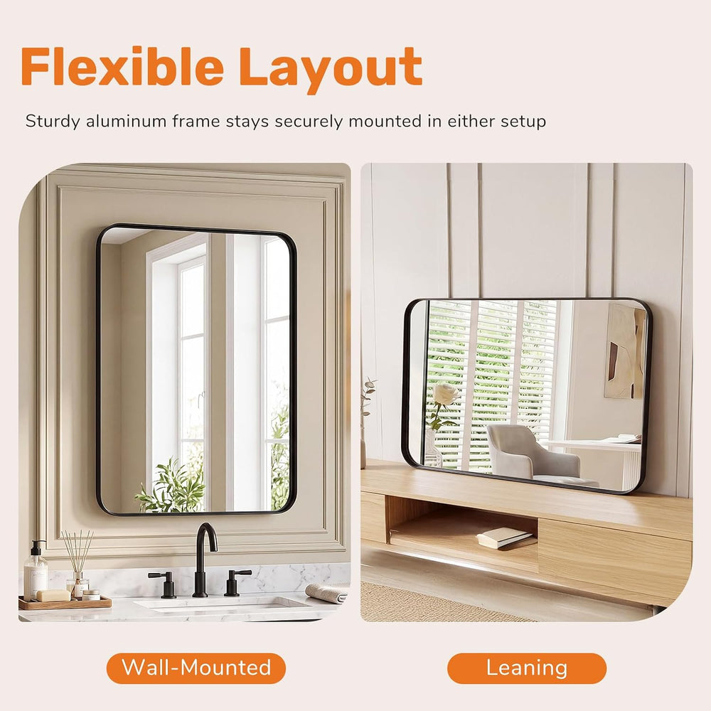 Sweetcrispy Bathroom Wall Mirror, 40x30 Inch Mirror for Over Sink, Black
