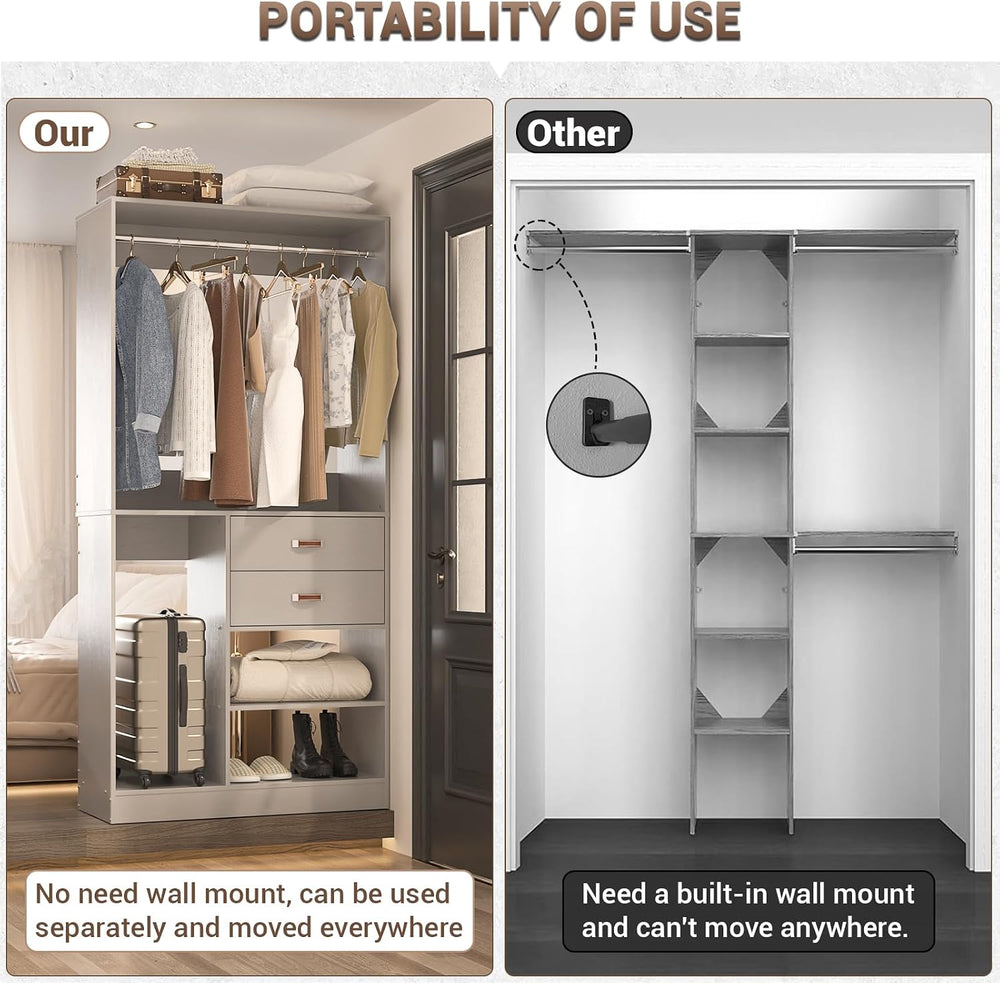Armocity Closet System with Suitcase Storage, 40 Inches Stand-alone Wardrobe ...