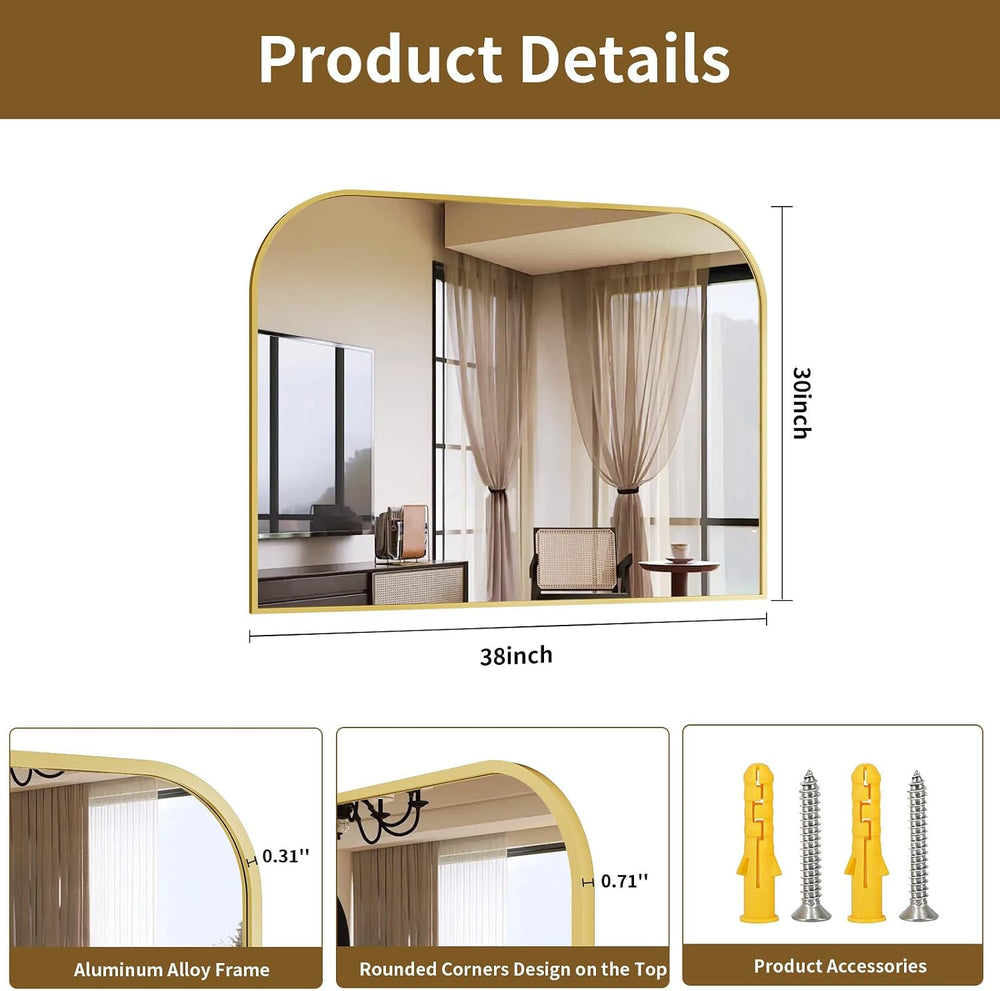 Gold Arched Top Wall Mounted Mirror 38"x30"
