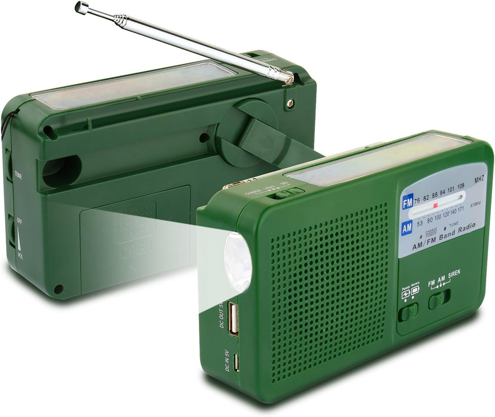 Emergency Radio with Solar and Hand Crank Self Powered, Battery USB Rechargin...