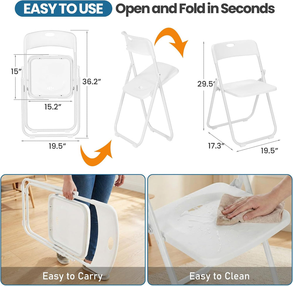 White Plastic Folding Chairs 10 Pack with Steel Frame for Outside