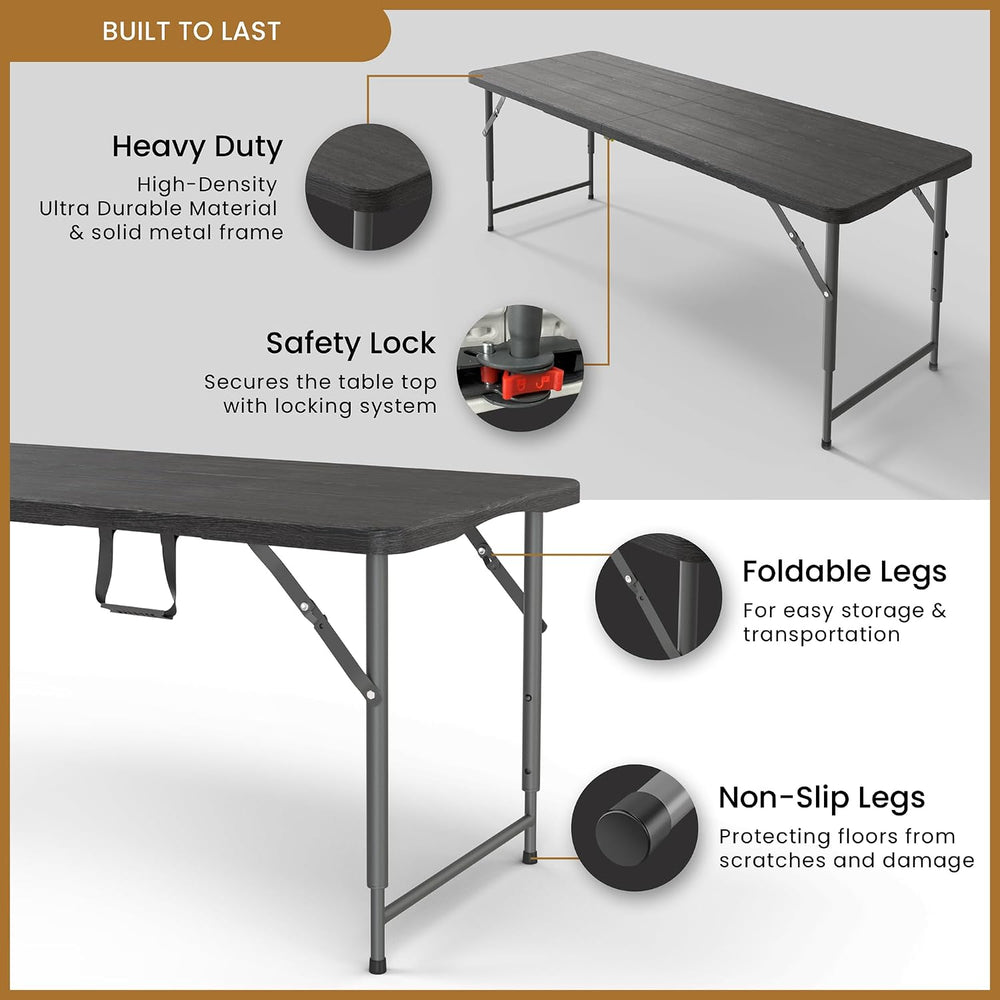 5.5 Feet ADJUSTABLE Foldable Table with Built in Handle & Steel Legs | 5....